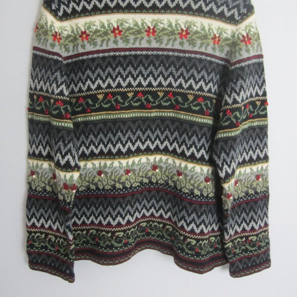 Appleseeds Womens Large Black Ivory Red Embroidered Floral Ramie Silk Cardigan - Picture 12 of 13